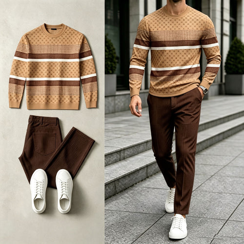 Men's Subtle Monogram Round-Neck Sweatshirt and Pants Set
