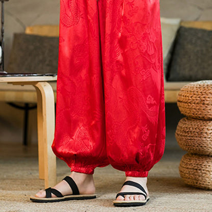 Buddha Stones Dragon Pattern Loose Men's Harem Pants With Pockets