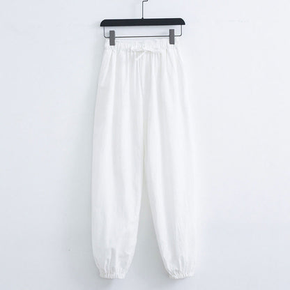 Buddha Stones Solid Color Cotton Linen Casual Men's Harem Pants With Pockets