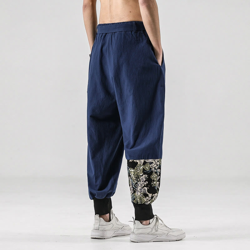 Buddha Stones Ocean Waves Lace-up Men's Harem Pants With Pockets