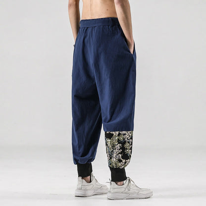 Buddha Stones Ocean Waves Lace-up Men's Harem Pants With Pockets