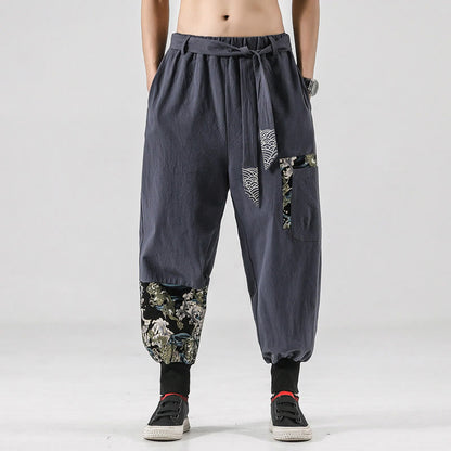 Buddha Stones Ocean Waves Lace-up Men's Harem Pants With Pockets