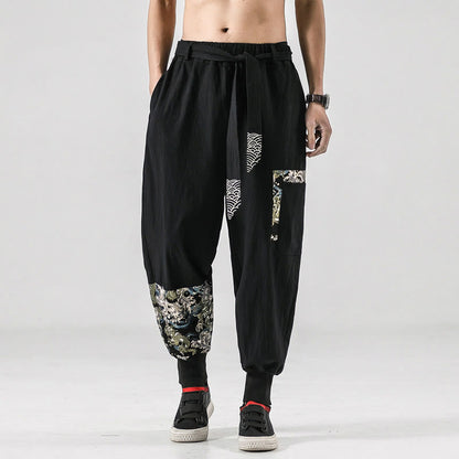 Buddha Stones Ocean Waves Lace-up Men's Harem Pants With Pockets