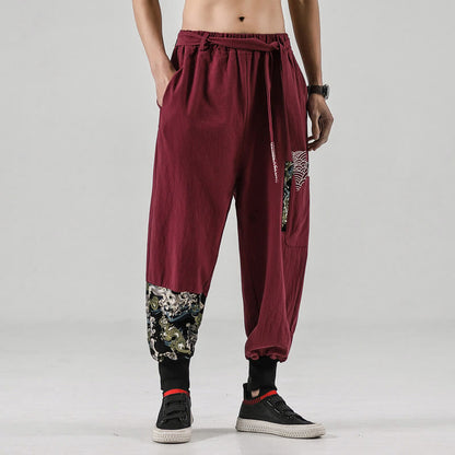 Buddha Stones Ocean Waves Lace-up Men's Harem Pants With Pockets