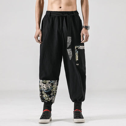 Buddha Stones Ocean Waves Lace-up Men's Harem Pants With Pockets
