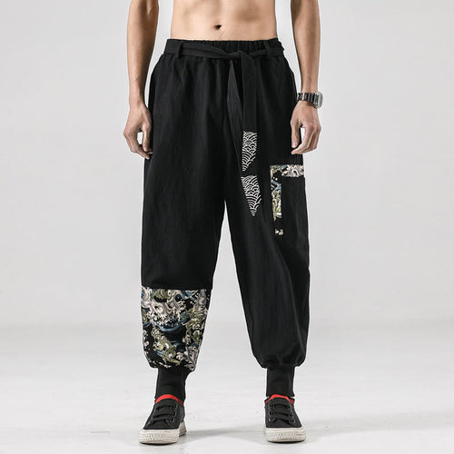 Buddha Stones Ocean Waves Lace-up Men's Harem Pants With Pockets