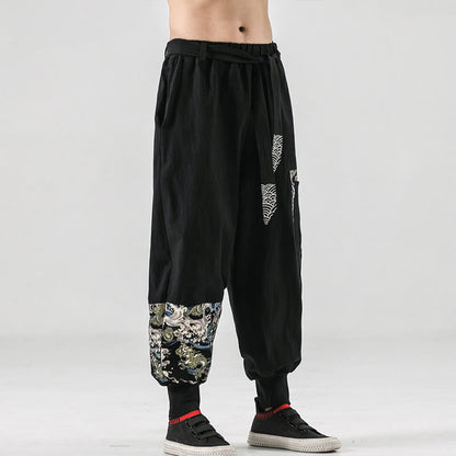 Buddha Stones Ocean Waves Lace-up Men's Harem Pants With Pockets