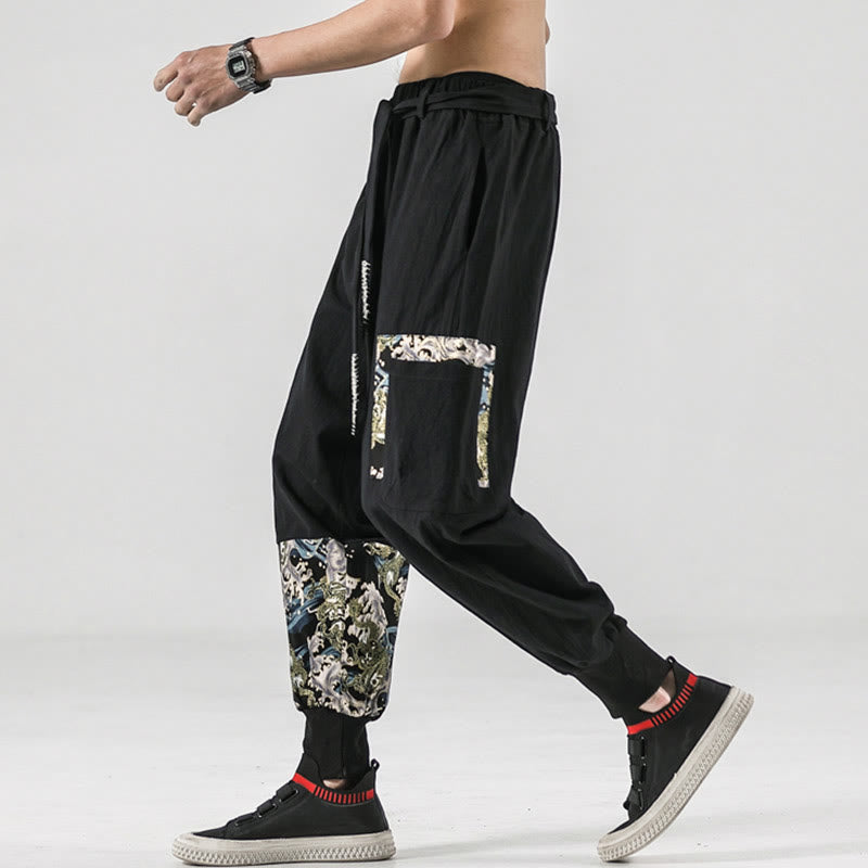 Buddha Stones Ocean Waves Lace-up Men's Harem Pants With Pockets