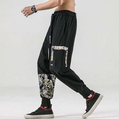 Buddha Stones Ocean Waves Lace-up Men's Harem Pants With Pockets