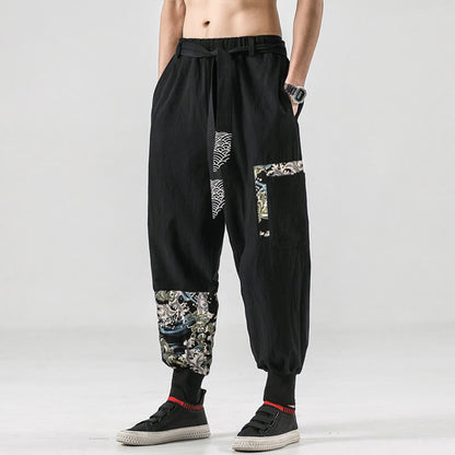 Buddha Stones Ocean Waves Lace-up Men's Harem Pants With Pockets