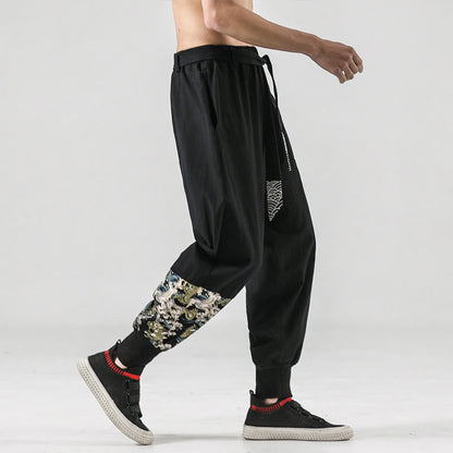 Buddha Stones Ocean Waves Lace-up Men's Harem Pants With Pockets
