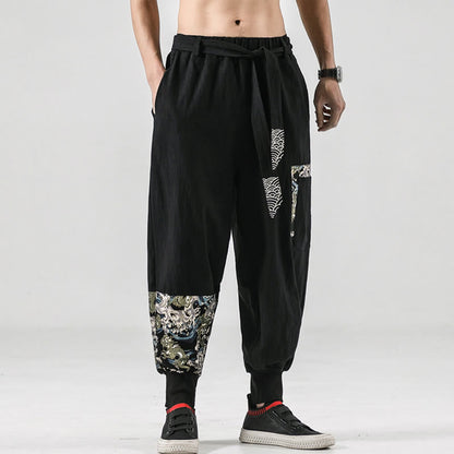 Buddha Stones Ocean Waves Lace-up Men's Harem Pants With Pockets