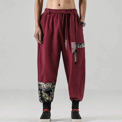 Buddha Stones Ocean Waves Lace-up Men's Harem Pants With Pockets