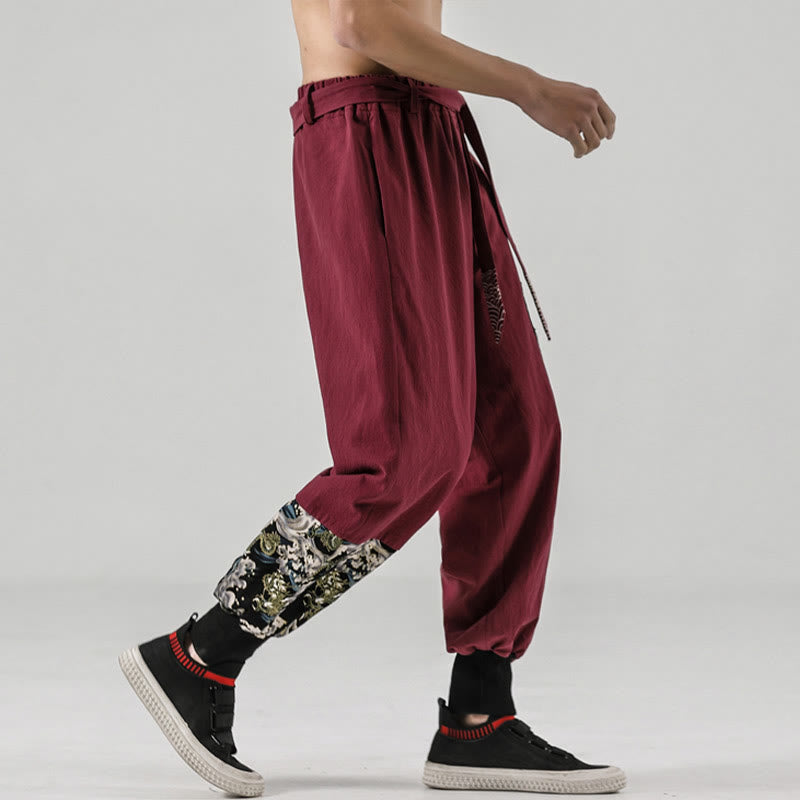 Buddha Stones Ocean Waves Lace-up Men's Harem Pants With Pockets