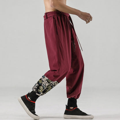 Buddha Stones Ocean Waves Lace-up Men's Harem Pants With Pockets