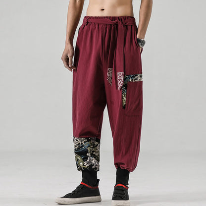 Buddha Stones Ocean Waves Lace-up Men's Harem Pants With Pockets