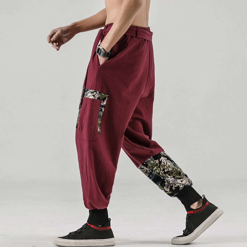 Buddha Stones Ocean Waves Lace-up Men's Harem Pants With Pockets