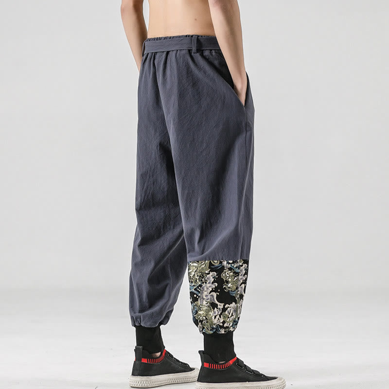 Buddha Stones Ocean Waves Lace-up Men's Harem Pants With Pockets