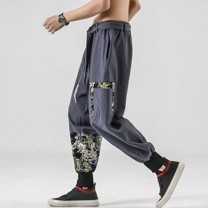 Buddha Stones Ocean Waves Lace-up Men's Harem Pants With Pockets
