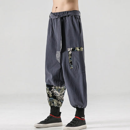 Buddha Stones Ocean Waves Lace-up Men's Harem Pants With Pockets