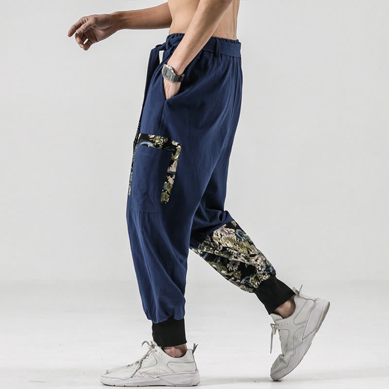 Buddha Stones Ocean Waves Lace-up Men's Harem Pants With Pockets
