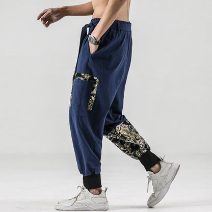 Buddha Stones Ocean Waves Lace-up Men's Harem Pants With Pockets
