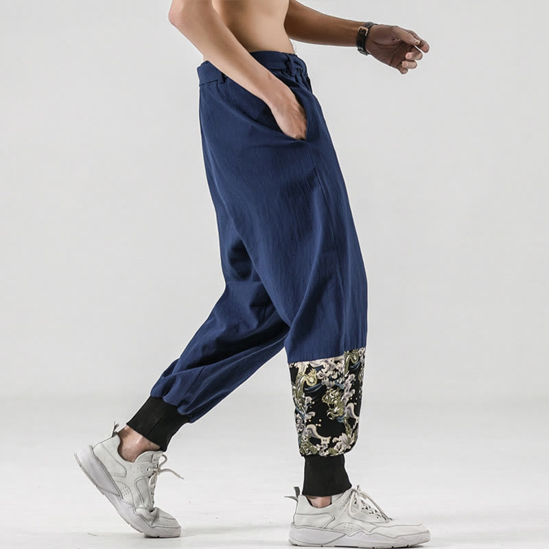 Buddha Stones Ocean Waves Lace-up Men's Harem Pants With Pockets