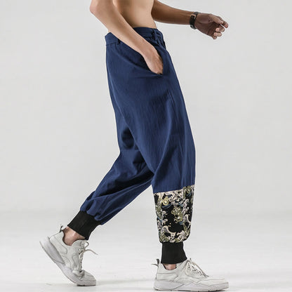 Buddha Stones Ocean Waves Lace-up Men's Harem Pants With Pockets