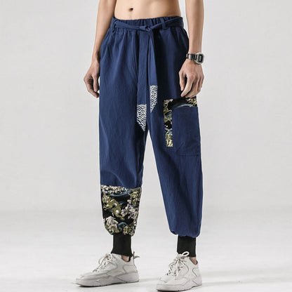 Buddha Stones Ocean Waves Lace-up Men's Harem Pants With Pockets