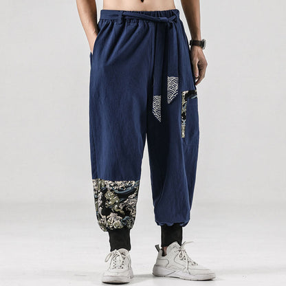 Buddha Stones Ocean Waves Lace-up Men's Harem Pants With Pockets