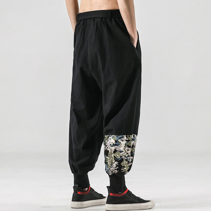 Buddha Stones Ocean Waves Lace-up Men's Harem Pants With Pockets