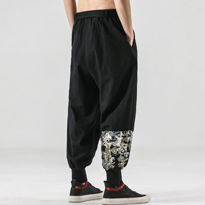 Buddha Stones Ocean Waves Lace-up Men's Harem Pants With Pockets