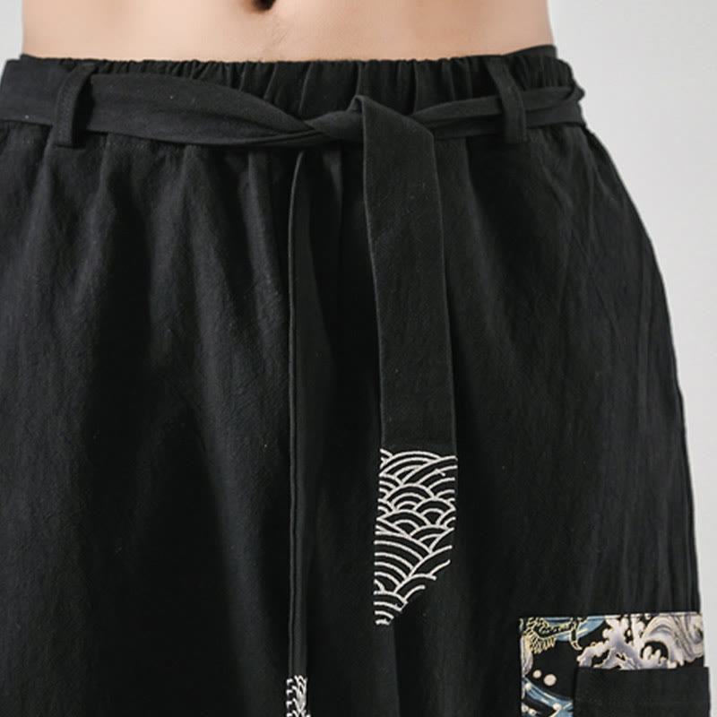 Buddha Stones Ocean Waves Lace-up Men's Harem Pants With Pockets