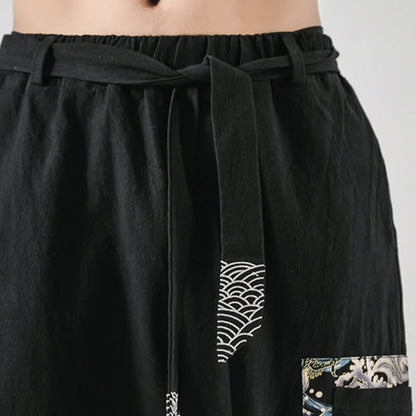 Buddha Stones Ocean Waves Lace-up Men's Harem Pants With Pockets