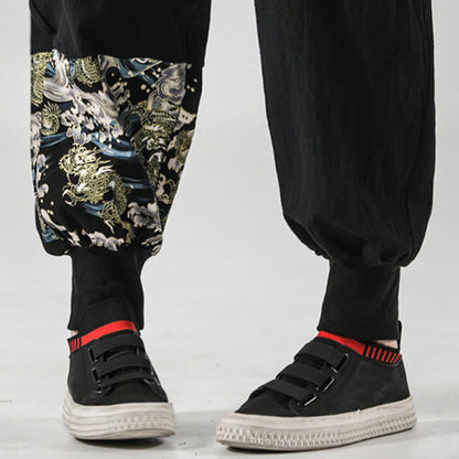 Buddha Stones Ocean Waves Lace-up Men's Harem Pants With Pockets