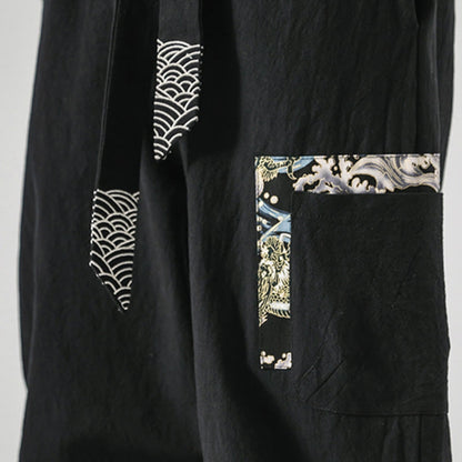 Buddha Stones Ocean Waves Lace-up Men's Harem Pants With Pockets
