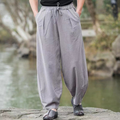 Buddha Stones Casual Simple Drawstring Men's Harem Pants With Pockets