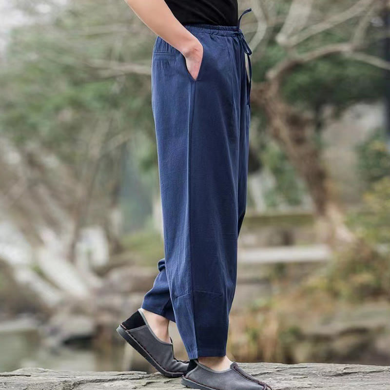 Buddha Stones Casual Simple Drawstring Men's Harem Pants With Pockets