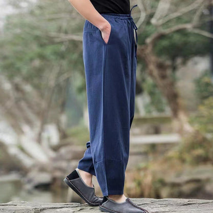 Buddha Stones Casual Simple Drawstring Men's Harem Pants With Pockets