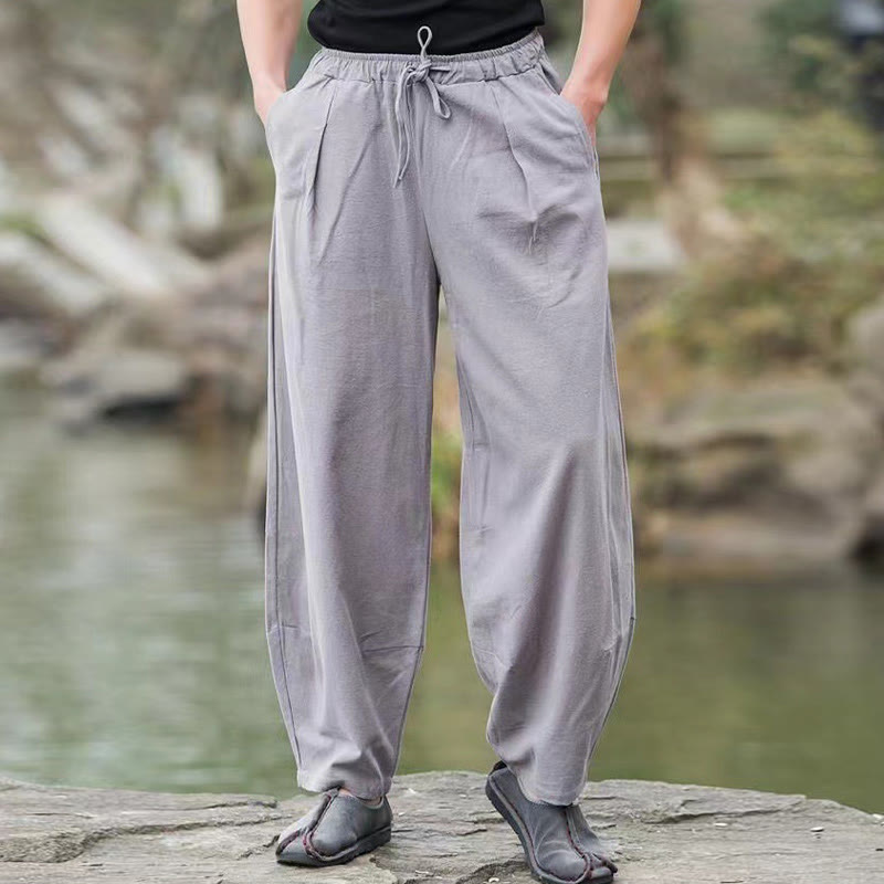 Buddha Stones Casual Simple Drawstring Men's Harem Pants With Pockets