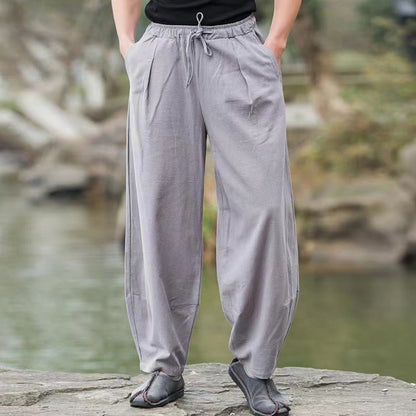 Buddha Stones Casual Simple Drawstring Men's Harem Pants With Pockets