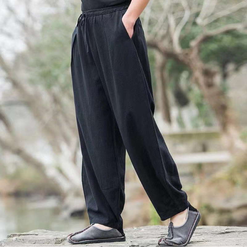 Buddha Stones Casual Simple Drawstring Men's Harem Pants With Pockets