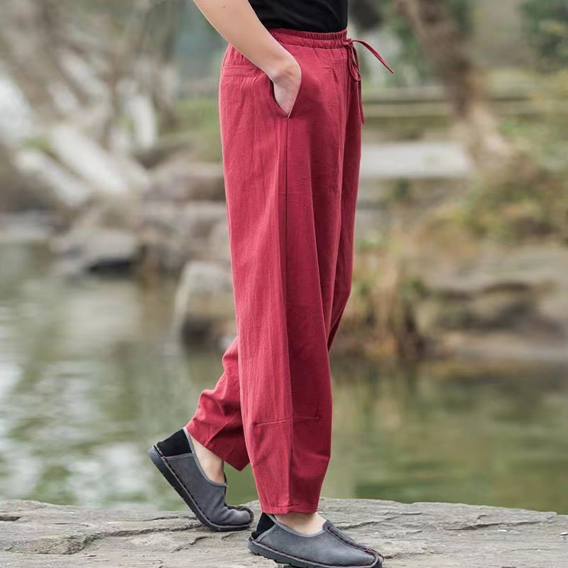 Buddha Stones Casual Simple Drawstring Men's Harem Pants With Pockets