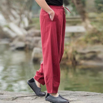 Buddha Stones Casual Simple Drawstring Men's Harem Pants With Pockets