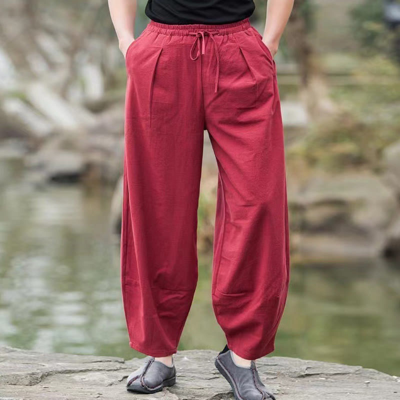 Buddha Stones Casual Simple Drawstring Men's Harem Pants With Pockets