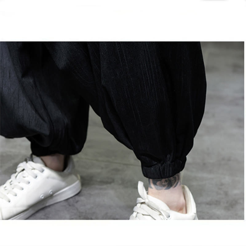 Buddha Stones Solid Color Corduroy Drawstring Thermal Men's Harem Pants With Pockets