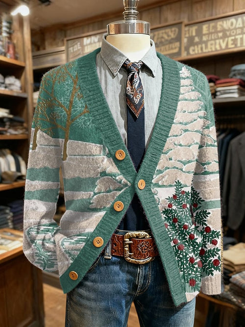 Men's Retro Christmas Print Cardigan