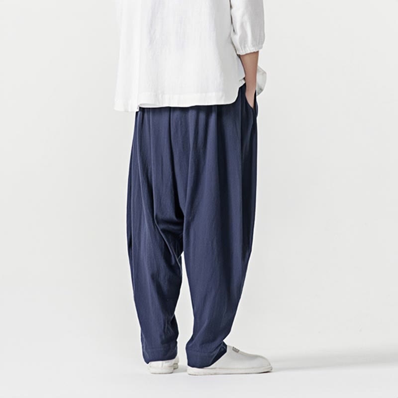 Buddha Stones Solid Color Drawstring Men's Harem Pants With PocketsAnkle-Length (9 Length)