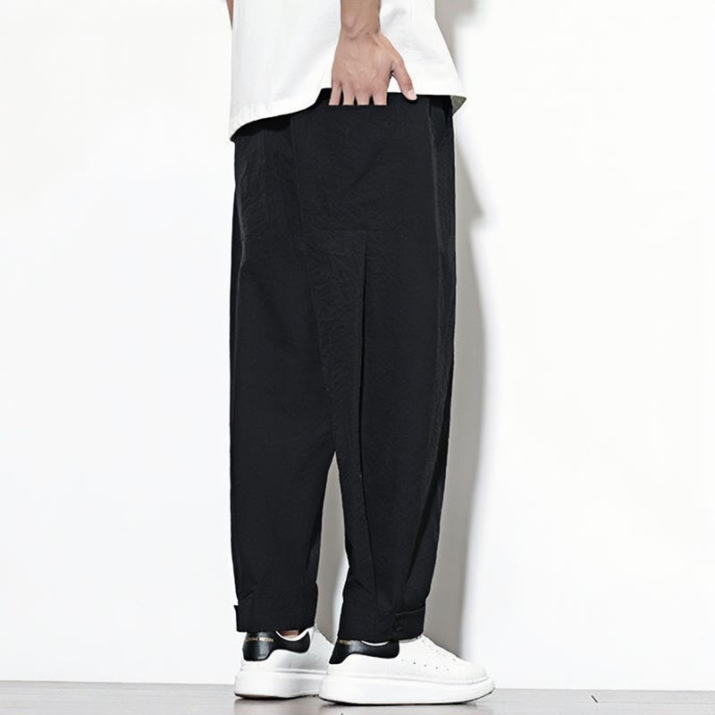 Buddha Stones Casual Solid Color Drawstring Men's Harem Pants With Pockets