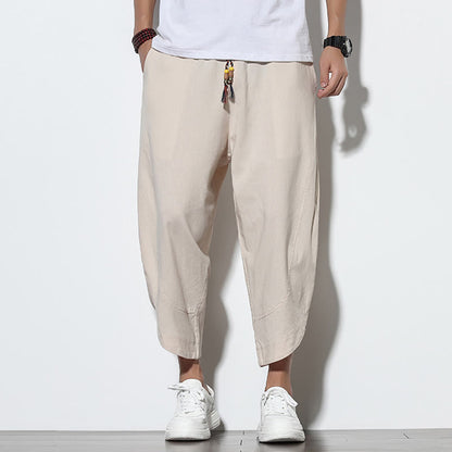 Buddha Stones Casual Summer Drawstring 7-8 Length Linen Men's Harem Pants With Pockets